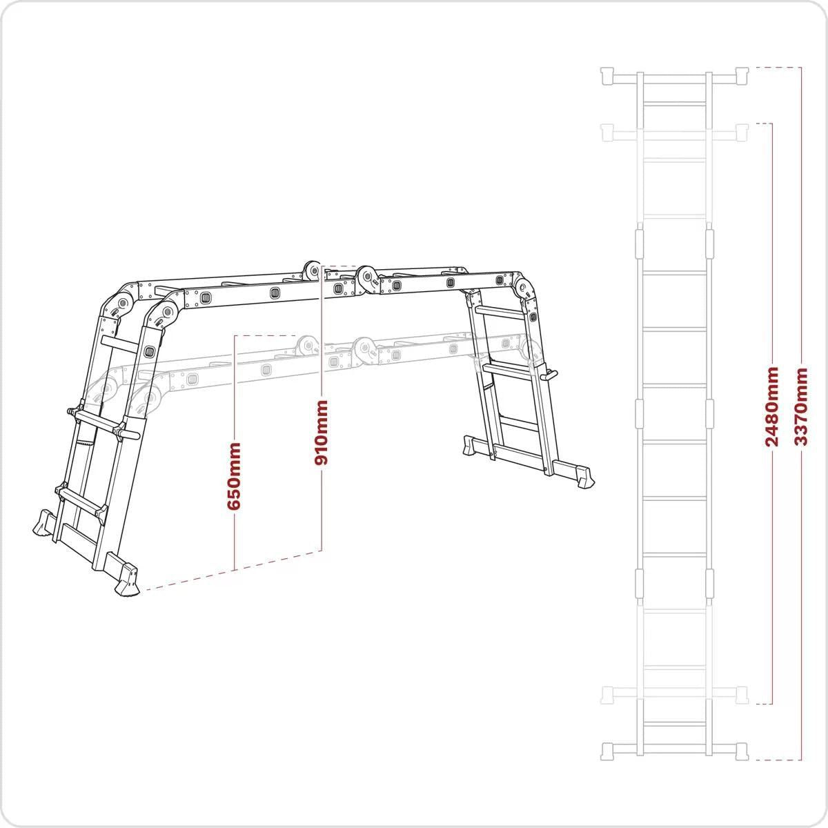 Sealey AFPL2 Aluminium Multipurpose Ladder Adjustable Height